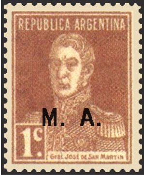 Stamp, San Martin, ovpt. “M.A.”, Argentina,  , Famous People, Generals