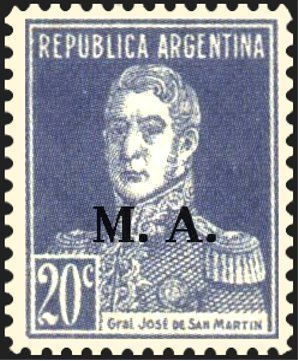 Stamp, José Francisco de San Martín (1778-1850), ovpt. “M.A.”, Argentina,  , Famous People, Generals