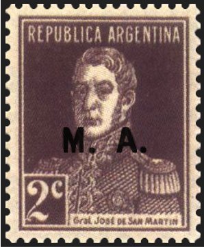 Stamp, José Francisco de San Martín (1778-1850), ovpt. “M.A.”, Argentina,  , Famous People, Generals