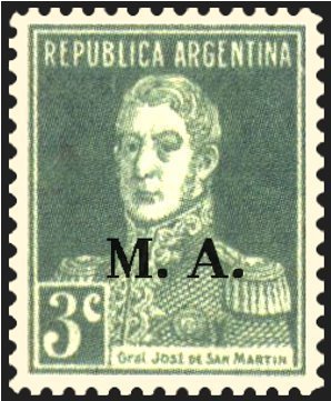 Stamp, José Francisco de San Martín (1778-1850), ovpt. “M.A.”, Argentina,  , Famous People, Generals