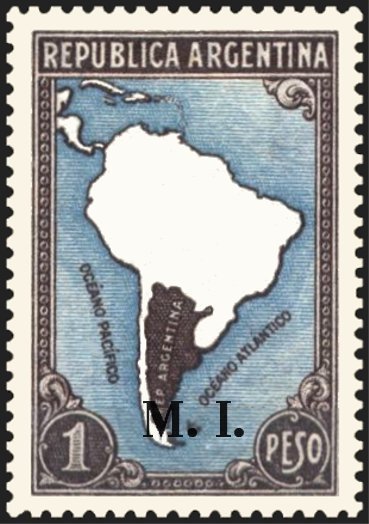 Map of South America without borderlines, ovpt. “M.I.”