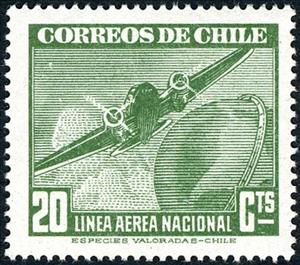 Stamp, Plane and Globe, Chile,  , Aviation, Aircrafts