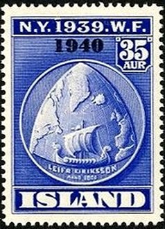 Stamp, World's Fair, New York with Overprint "1940", Iceland,  