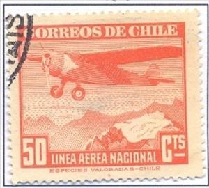 Stamp, Plane and Mountains, Chile,  , Aviation, Aircrafts