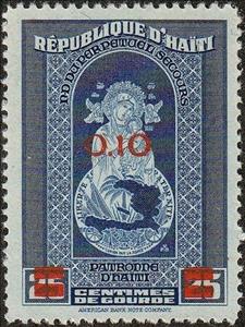 Stamp, Holy Virgin, Patron of Haiti - red overprint new value, Haiti,  