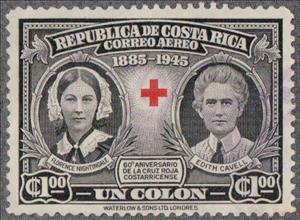 Stamp, Florence Nightingale, nurse, and Edith Cavell, spy and nurse, Costa Rica,  , Famous People, Red Cross and Red Crescent, Women