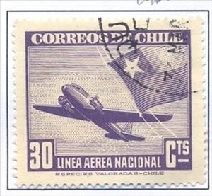 Stamp, Plane and Chilean flag, Chile,  , Aviation, Aircrafts