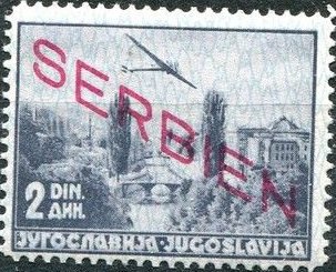 Stamp, Yugoslavian Airmail Overprint, Serbia,  