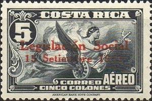 Stamp, Allegory of Flight, red overprint, Costa Rica,  