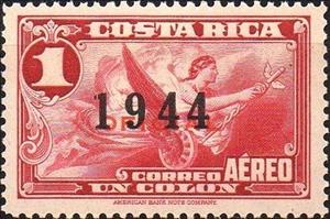 Stamp, Allegory of Flight, black overprint "1944", Costa Rica,  