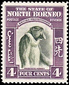 Stamp, Proboscis Monkey (Nasalis larvatus), North Borneo,  , Mammals, Monkeys, Animals (Fauna)