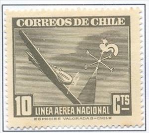 Stamp, Plane and Weather Vane, Chile,  , Aviation, Aircrafts