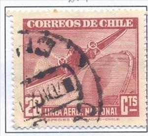 Stamp, Plane and Globe, Chile,  , Aviation, Aircrafts