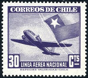 Stamp, Plane and Chilean flag, Chile,  , Aviation, Aircrafts