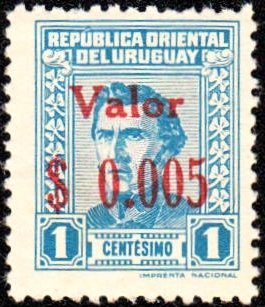 Surcharged in red "Valor $ 0.005" on #Mi:UY 610