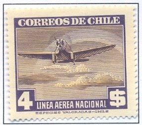 Stamp, Plane and Rainbow, Chile,  , Aviation, Aircrafts