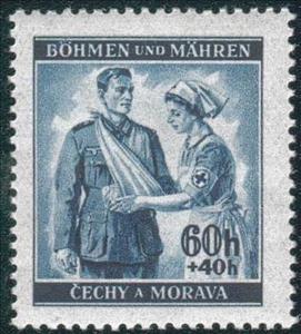 Stamp, Red Cross nurse with wounded, Bohemia and Moravia,  , Red Cross and Red Crescent