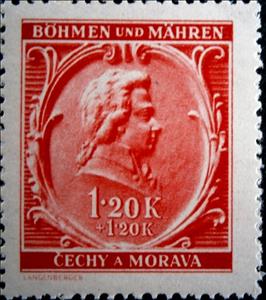 Stamp, Wolfgang Amadeus Mozart, composer, Bohemia and Moravia,  , Composers