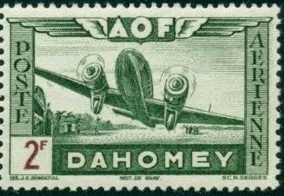 Stamp, Aircraft over Landscape - without RF, Dahomey,  , Aircrafts
