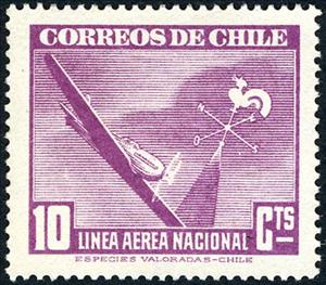 Stamp, Plane and Weather Vane, Chile,  , Aviation, Aircrafts