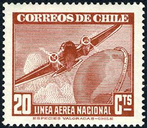 Stamp, Plane and Globe, Chile,  , Aviation, Aircrafts