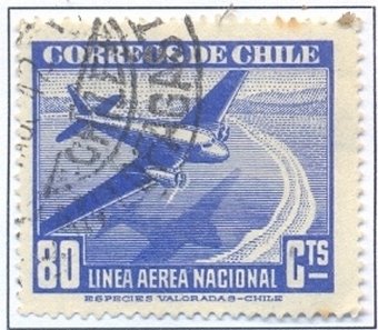 Stamp, Plane and Shore, Chile,  , Aviation, Aircrafts