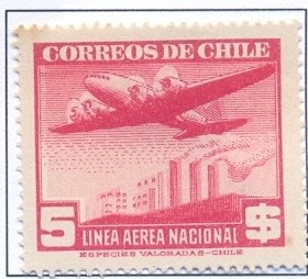 Stamp, Plane and Factory, Chile,  , Aviation, Aircrafts