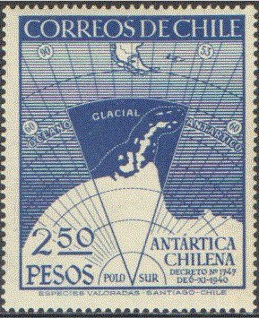 Stamp, Map Showing Chile’s Claims of Antarctic Territory, Chile,  , Maps
