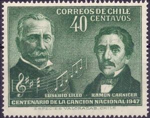 Stamp, Eusebio Lillo (1826-1910) and Ramon Carnicer (1789-1865), Chile,  , Famous People, Musicians, National Anthems, People