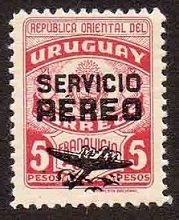 Stamp, Overprint in black "SERVICIO AEREO" and airplane, Uruguay,  