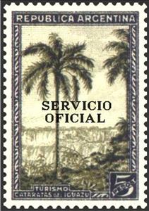 Stamp, Falls of Iguazu, ovpt., Argentina,  , Landscapes, Palm-trees, Tourism, Waterfalls, National Parks, UNESCO World Heritage Sites