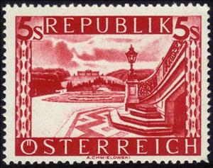 Stamp, Schönbrunn, palace gardens with gloriette (Vienna), Austria,  , Landscapes, Gardens, Palaces