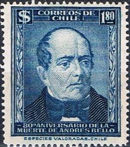 Stamp, Andres Bello (1781-1865), poet and educator, Chile,  , Famous People, People, Literary People (Poets and Writers)
