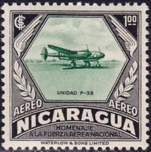Stamp, Plane, type P-38, Nicaragua,  , Aviation, Air Forces