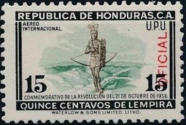 Stamp, Lempira overprinted, Honduras,  , Monuments, Statues