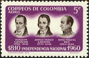 Stamp, Joaquin Camacho, Jorge Tadeo Lozano and Jose Miguel Pey, Colombia,  