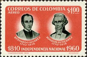 Stamp, Manuel de Bernardo Alvarez and Joaquin Gutierrez, Colombia,  