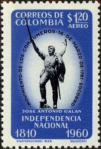Stamp, Jose Antonio Galan statue, Colombia,  