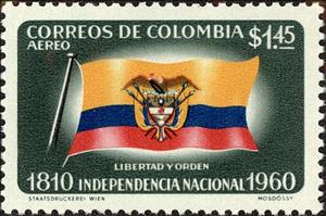 Stamp, Colombian Flag, Colombia,  