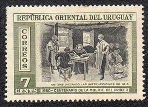 Stamp, Gen. Artigas dictating instructions in 1813, Uruguay,  