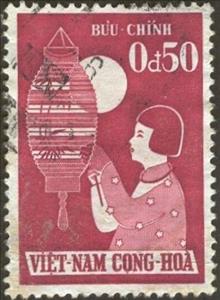 Stamp, Girl and Lantern, Vietnam, South,  , Children
