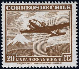 Stamp, Plane over Snow-capped Mountain, Chile,  , Aviation, Aircrafts
