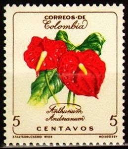 Stamp, Anthurium andreanum // Aereo overprints, Colombia,  , Flowers