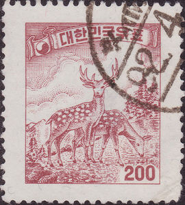 Stamp, Sika Deer (Cervus nippon), Korea, South,  , Mammals, Animals (Fauna), Deer