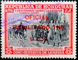 Stamp, Surrender of Granada surcharged, Honduras,  