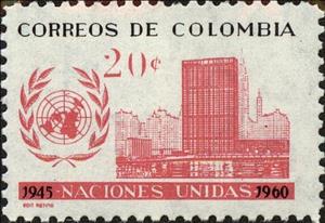 Stamp, UN Headquarters and Emblem, Colombia,  