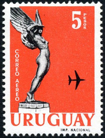 Monument "Winged Goddess" and airplane