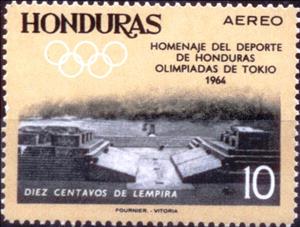 Stamp, Copan: Mayan Ball Court and Temple of ball games with stone , Honduras,  , Sport, Olympic Games