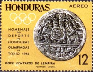 Stamp, Two ball players; Relief on the marker of a Mayan ball court, Honduras,  , Sport, Olympic Games