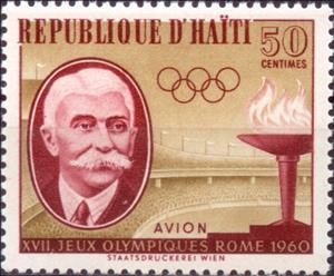 Stamp, Olympic torch Stadium in Melbourne, Pierre de Coubertin, Haiti,  , Sport, Olympic Games